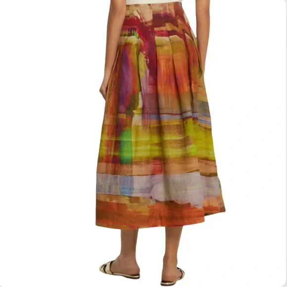 NWT Ulla Johnson | Aleksandra Pleated, Printed Linen Long Skirt Size 8 - Picture 2 of 13